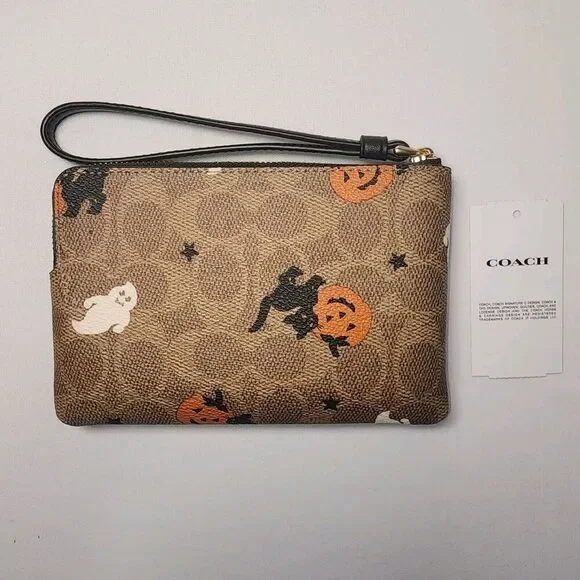 NWT Coach CW466 Corner Zip Wristlet In HALLOWEEN Print Black Cat Ghost Print - Picture 3 of 3